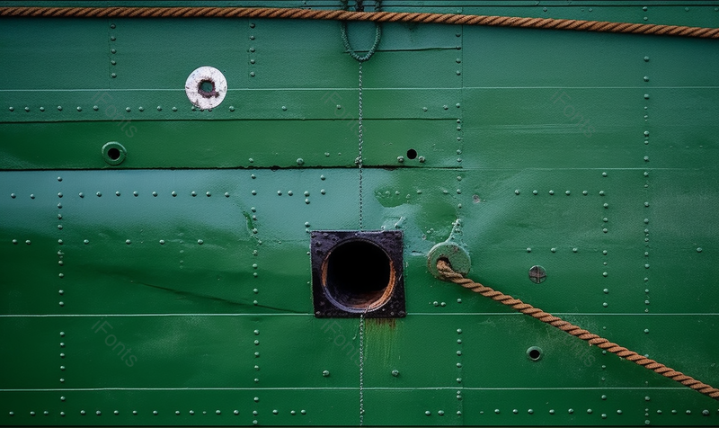 复古风格绿色甲板上有带绳索的旧圆形舷窗摄影图,高清,摄影图,摄影图片,图片大全,摄影图免费下载